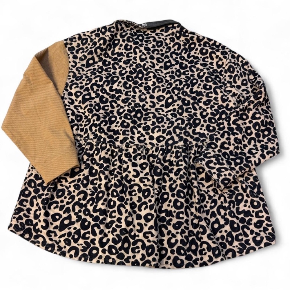 Babydoll Colorblock Corded Shacket Women’s XL Jacket Leopard Boho Western Spring - Picture 4 of 6